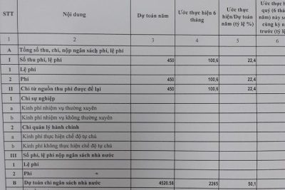 Công khai dự toán thu chi ngân sách từ ngày 01/01/2021 đến ngày 30/06/2021