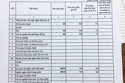 Công khai thực hiện dự toán thu-chi ngân sách quý III năm 2021