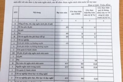 Công khai tài chính Quý I năm 2020