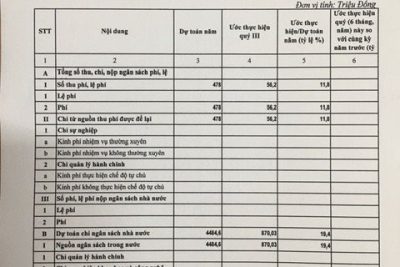 Công khai tài chính quý III năm 2020