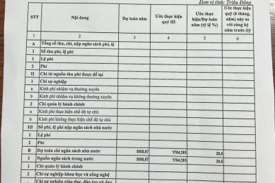 Công khai thực hiện dự toán thu chi ngân sách quý 3 năm 2024