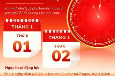 LỊCH NGHỈ TẾT DƯƠNG LỊCH 2026 CỦA TRƯỜNG MẦM NON BÍCH ĐÀO